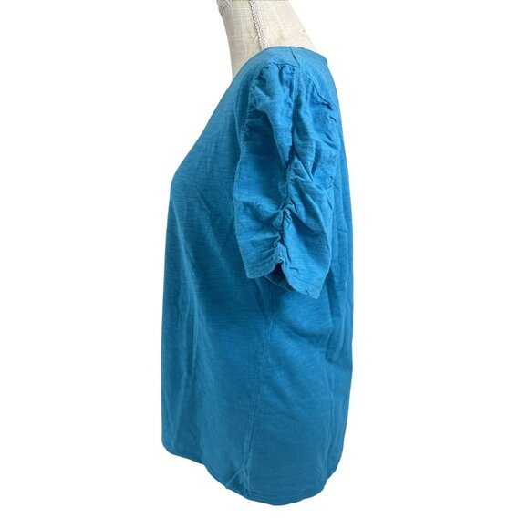 Style & Co. Turquoise Blue Rouched Short Sleeve Round Neck Cotton T-Shirt XL - Picture 2 of 7